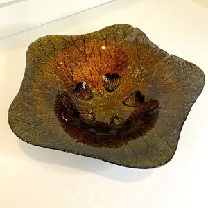 Large Glass Bowl Brown Iridescent Dish Art Glass